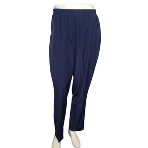 Vintage 80s Cetiva Navy Blue Relaxed Fit Pull On Silky Career Dress Pants Large